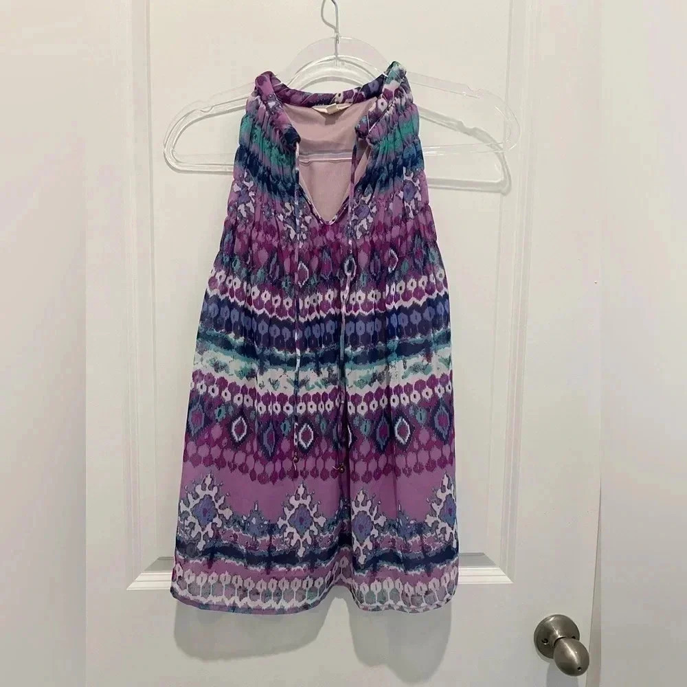 Adiva Purple Print Sleeveless Blouse